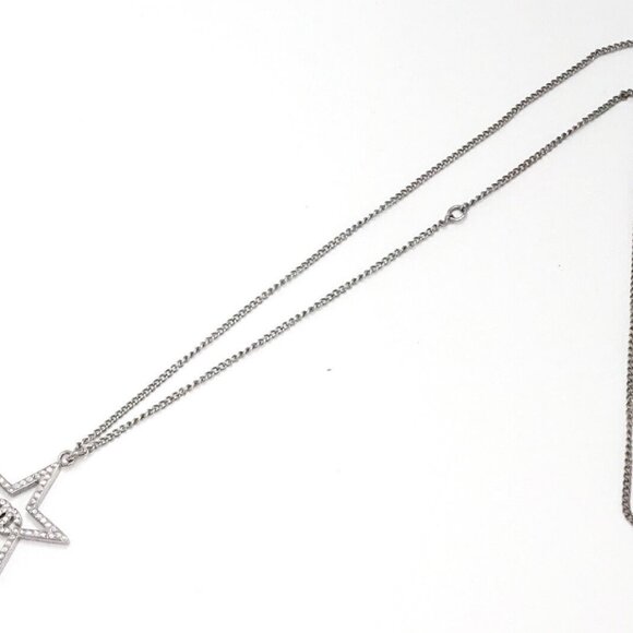 CHANEL Star CC Logos Rhinestone Necklace 23" Silver Tone 18A Auth w/Box g11032 - Picture 5 of 7